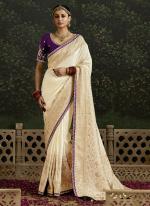 Dola Silk Cream Wedding Wear Embroidery Work Saree